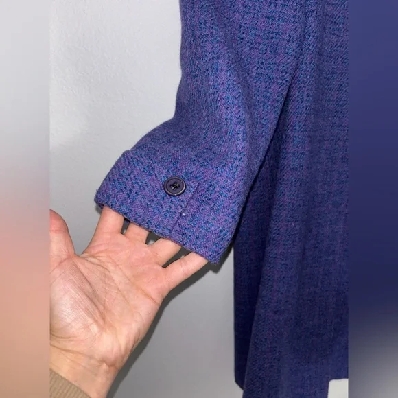 Vintage 50s 60s Harris Tweed purple Wool Trench Coat L - Picture 6 of 8